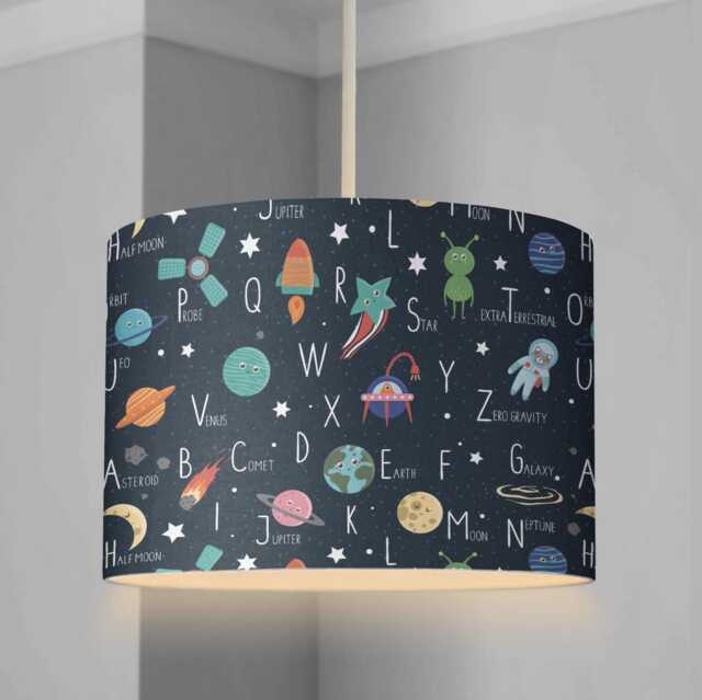 Lampshade - Nursery Ceiling Or Table Lampshade, Abc Space Childrens Alphabet Nursery, Planets - image 1