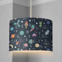 Lampshade - Nursery Ceiling Or Table Lampshade, Abc Space Childrens Alphabet Nursery, Planets