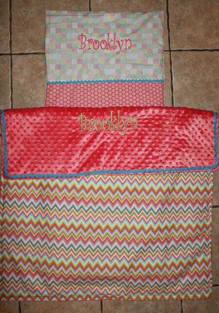 Custom Appliqued Chevron Nap Mat Cover, Blanket, Pillow & Case - image 1