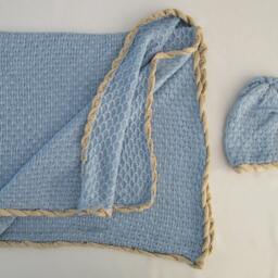 Bamboo Baby Blanket & Hat - Sky Blue - thumbnail 2