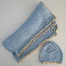 Bamboo Baby Blanket & Hat - Sky Blue - thumbnail 4