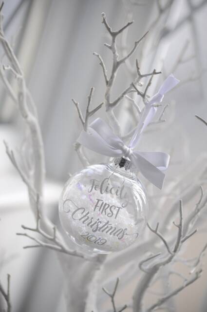 Snow Filled Personalised First Christmas Bauble Rose Gold, Christmas, Baby Gift, New Bauble, 2025 - image 1