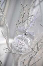 Snow Filled Personalised First Christmas Bauble Rose Gold, Christmas, Baby Gift, New Bauble, 2025