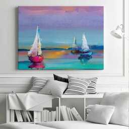 Colorful Sailboats Canvas Print, Seascape Wall Art, Ready To Hang - thumbnail 2