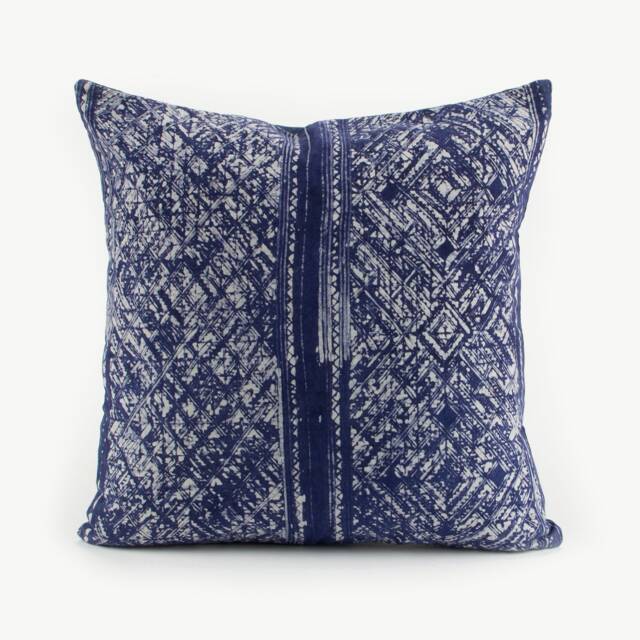 Hmong Hill Tribe Pillow Cover - Indigo Batik, Vintage Cotton - 16x16 - image 1