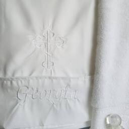 For Aliki Everything Embroidered White Baptism Towels For Greek Orthodox Baptism, Bath Towel & 2 Hand Towels All Embroidered. In - thumbnail 3