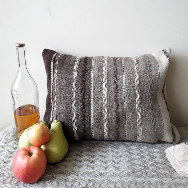 Handwoven Wool Pillow Cover Natural Brown & White, Rustic Home Decor - image 1