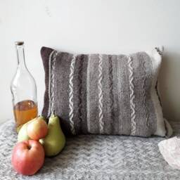 Handwoven Wool Pillow Cover Natural Brown & White, Rustic Home Decor - thumbnail 1