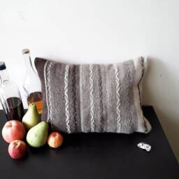 Handwoven Wool Pillow Cover Natural Brown & White, Rustic Home Decor - thumbnail 2