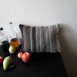 Handwoven Wool Pillow Cover Natural Brown & White, Rustic Home Decor - thumbnail 3