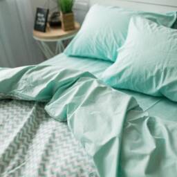 Cotton Bedding Set Of 5 Pieces in Mint. Flat Sheet, Fitted Duvet Cover + 2 Pillowcases. Twin Full Queen Au Eu Bed Linen - thumbnail 3