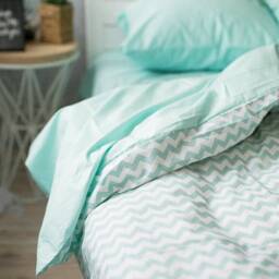 Cotton Bedding Set Of 5 Pieces in Mint. Flat Sheet, Fitted Duvet Cover + 2 Pillowcases. Twin Full Queen Au Eu Bed Linen