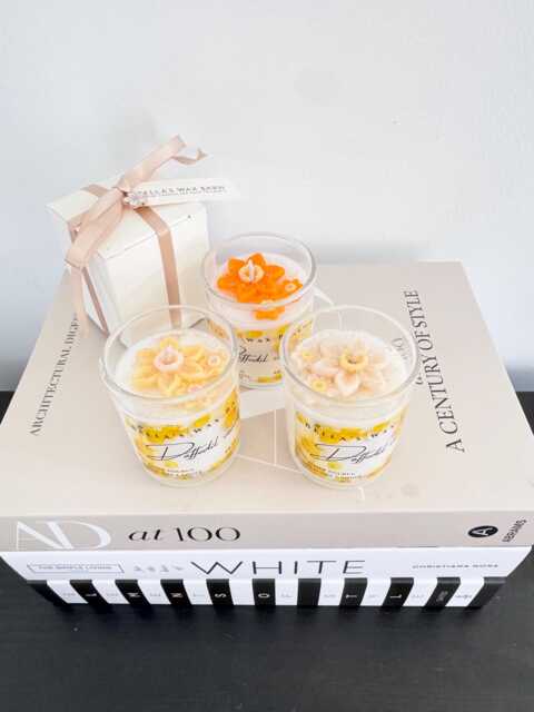 Daffodil Candle -Birthday Daffodil Gift - Coco Soy Wax Votive Flower Cotton Wick 90G Luxury Boxed - image 1