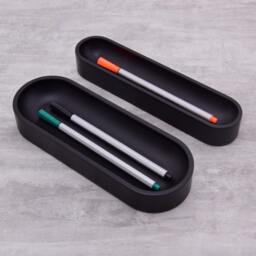 Black Oval Pen Tray, Modern Wood Pencil Holder, Minimalist Desk Accessory, Stationery Office Organizer, Gifts , Desk Tidy - thumbnail 4