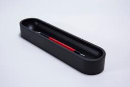 Black Oval Pen Tray, Modern Wood Pencil Holder, Minimalist Desk Accessory, Stationery Office Organizer, Gifts , Desk Tidy - thumbnail 1