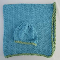 Bamboo Baby Blanket & Hat - Turquoise With Green Trim