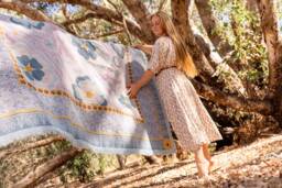 Pure Cotton Picnic Rug Blanket Throw Yoga Mat Beach Grounding - thumbnail 1