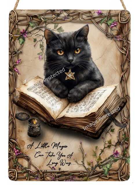 Black Cat Metal Sign Handmade Magic Wall Decor - 20cm X 15cm - image 1