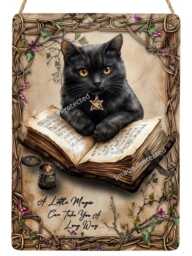 Black Cat Metal Sign Handmade Magic Wall Decor - 20cm X 15cm - thumbnail 1
