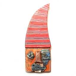 Red Abstract Ceramic Wall Mask Sculpture, Clown Head