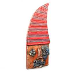 Red Abstract Ceramic Wall Mask Sculpture, Clown Head - thumbnail 2