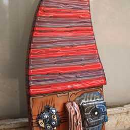 Red Abstract Ceramic Wall Mask Sculpture, Clown Head - thumbnail 4