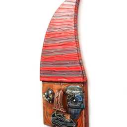 Red Abstract Ceramic Wall Mask Sculpture, Clown Head - thumbnail 3
