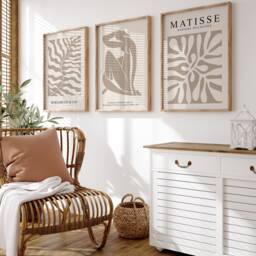 Beige Set Of 3 Abstract Henri Matisse Prints, Modern, Gallery Wall Art, Bedroom, Living Room Decor, Neurtal 2459 - thumbnail 1