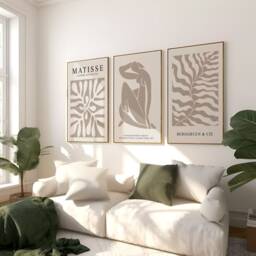 Beige Set Of 3 Abstract Henri Matisse Prints, Modern, Gallery Wall Art, Bedroom, Living Room Decor, Neurtal 2459 - thumbnail 2