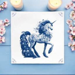 Unicorn, Tile, Delft Blue, Kitchen Bathroom Wall Art, Blue Ceramic, Backsplash, Horse, Fairytale - thumbnail 3