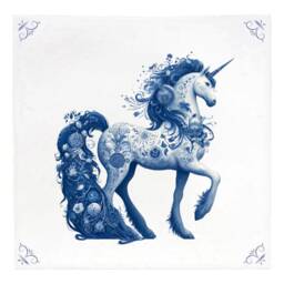 Unicorn, Tile, Delft Blue, Kitchen Bathroom Wall Art, Blue Ceramic, Backsplash, Horse, Fairytale - thumbnail 2