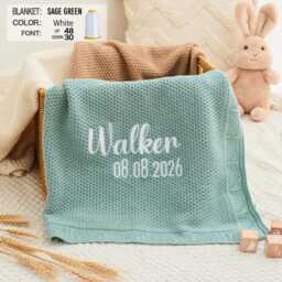 Knit Baby Blanket Personalized Custom Name Embroidered Soft Cotton Newborn Gift For Shower - thumbnail 3