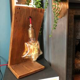 Personalized Star Table Lamp Reclaimed Wood, Vintage Bulb - thumbnail 1