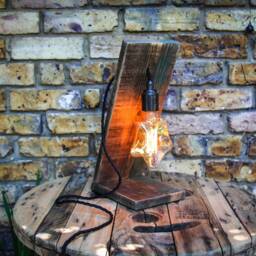 Personalized Star Table Lamp Reclaimed Wood, Vintage Bulb - thumbnail 2