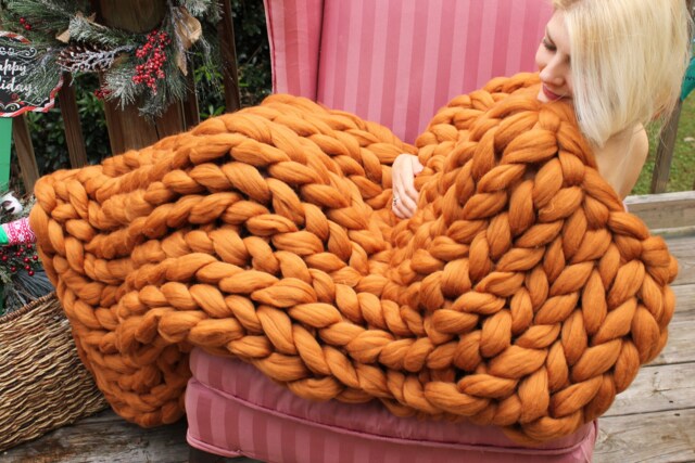 Chunky Blanket Merino Wool Throw Made From Chunky Yarn Super Knits Arm Knitted Christmas Gift - image 1