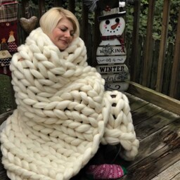 Chunky Blanket Merino Wool Throw Made From Chunky Yarn Super Knits Arm Knitted Christmas Gift - thumbnail 3