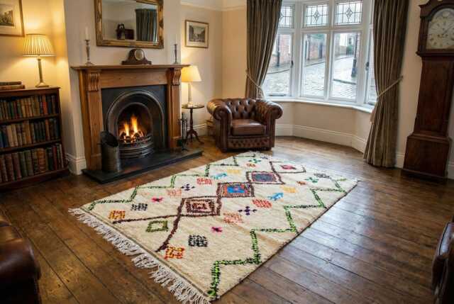 Modern Bright Blue Moroccan Rug - Handwoven Wool Berber Carpet With Minimalist Line Patterns - image 1
