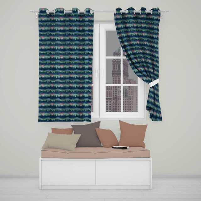 starry Night Pine Trees Landscape Seamless Pattern Readymade Eyelet Ring Top Thermal 100% Blackout Curtains - image 1