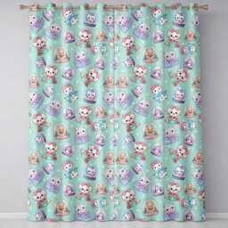 Cute Kawaii Christmas Pets Snow Globe Gifts Teal Background Seamless Pattern Readymade Eyelet Ring Top Thermal 100% Blackout Curtains - thumbnail 2
