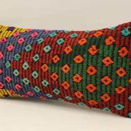 Vintage Turkish Kilim Pillow Cover, Hand-Woven Wool Lumbar Cushion - 10x20 In - thumbnail 3