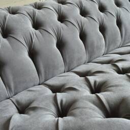 British Handmade 4 Seater Silver Grey Textured Velvet Fabric Chesterfield Sofa, Couch, Settee - thumbnail 2