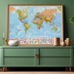 Political World Map With Flags Poster - Home, Wall Hanging, Map Of The World, Push Pin Map, Gift, Study, World Free Shipping - thumbnail 3