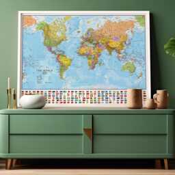 Political World Map With Flags Poster - Home, Wall Hanging, Map Of The World, Push Pin Map, Gift, Study, World Free Shipping