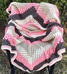 Coral & Brown Giant Granny Square Crochet Blanket