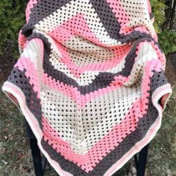Coral & Brown Giant Granny Square Crochet Blanket - thumbnail 2