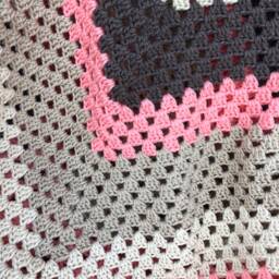 Coral & Brown Giant Granny Square Crochet Blanket - thumbnail 4