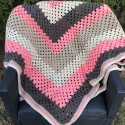 Coral & Brown Giant Granny Square Crochet Blanket - thumbnail 3