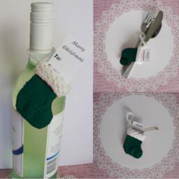 Four Handknitted Small Mini Tiny Little Christmas Stocking Tree Decoration Green White Set Of 4 Ready To Ship - thumbnail 4