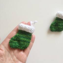 Four Handknitted Small Mini Tiny Little Christmas Stocking Tree Decoration Green White Set Of 4 Ready To Ship - thumbnail 2