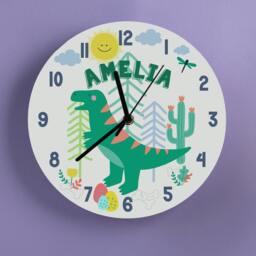 T Rex Personalised Dinosaur Wall Clock - Children's Bedroom Decor - thumbnail 2